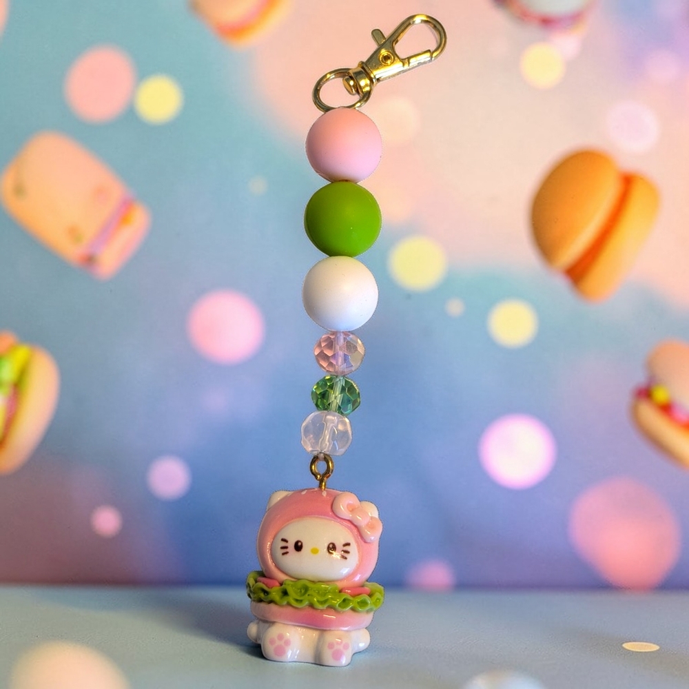 Handmade Pink Hello Kitty Burger Bag Charm/ Keychain